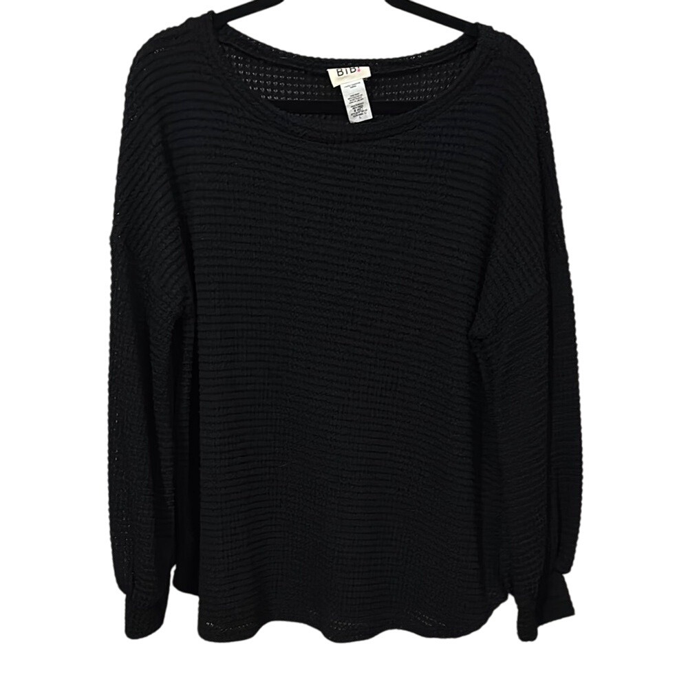 BiBi Black‎ Ribbed Long Sleeve Sweatshirt Blouse Top